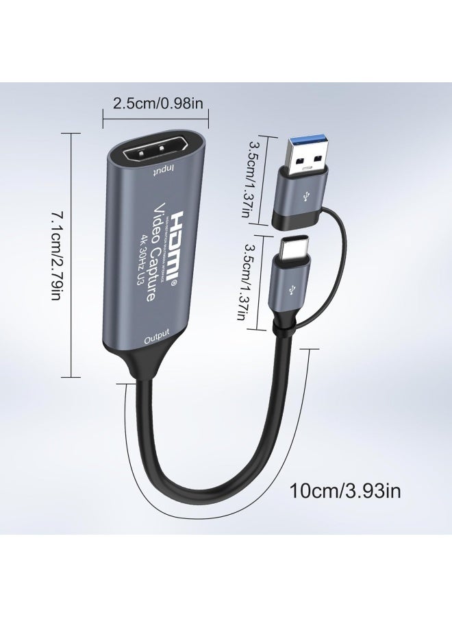 HDMI video capture card, supports 4K input, equipped with dual USB-A and Type-C interfaces, compatible with PS5/XBOX, suitable for live streaming, gaming, cameras, and laptops. - Image 2